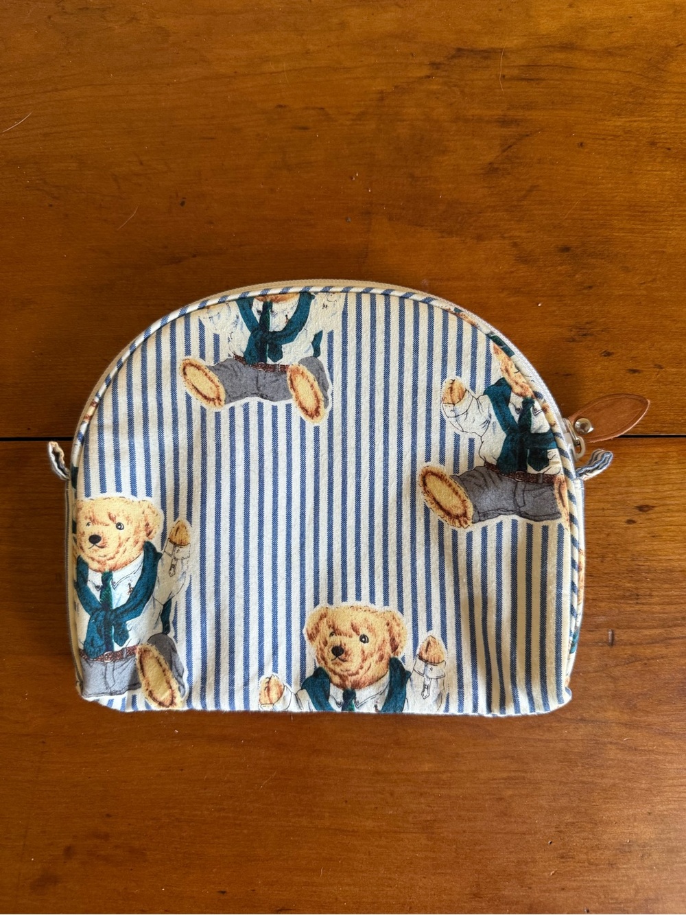 Ralph Lauren Blue & White Striped Teddy Bear Cosmetic Pouch